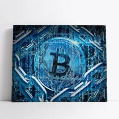 Tablou canvas inramat Concept Bitcoin model albastru 50x70 cm