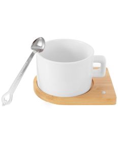 Set ceasca personalizata cu suport de lemn si lingurita